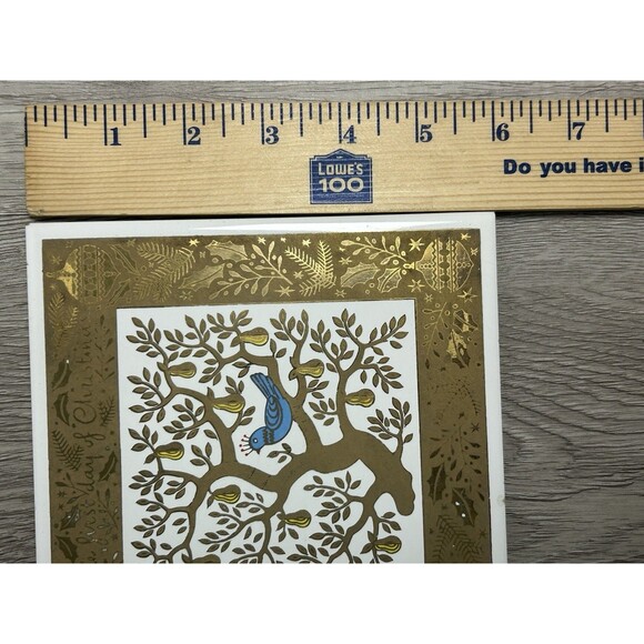VTG MCM Berggren Tile Trivet First Day of Christmas Partridge Pear Tree Gold - Picture 8 of 8